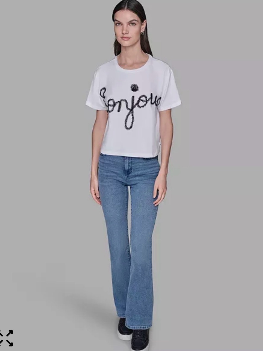 NWT Designer Karl Lagerfeld White Tee with Black 'bonjour' Script Sz Medium